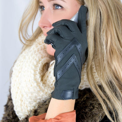 Women's Chevron Shortie Gloves in Black on Model