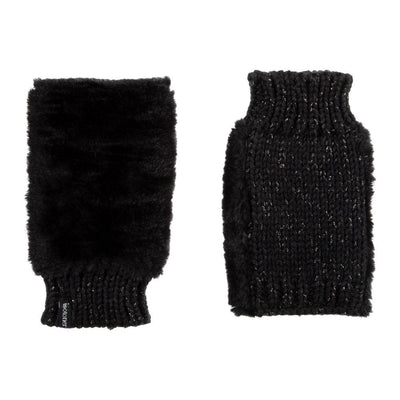 Women's Chenille Knit Fingerless Glove Cozies in Black Front and Back