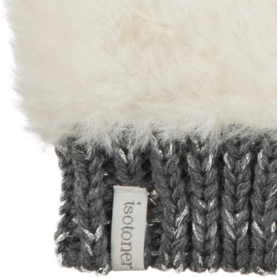 Women's Chenille Knit Fingerless Glove Cozies in Ivory Cuff Detail