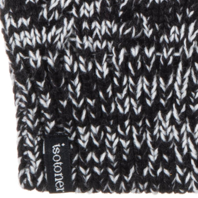 Women's Acrylic Fingerless Glove Cozies in Black Stripe Cuff Detail