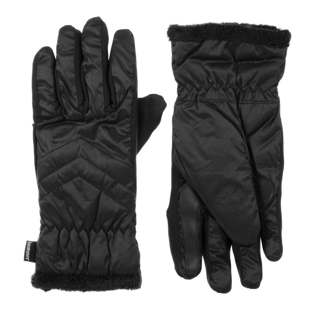 Women's Quilted Gloves with Double Lining in Black Front and Back