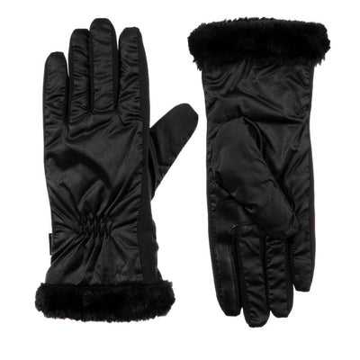 Women's Quilted Gloves with Faux Fur Cuff in Black Front and Back