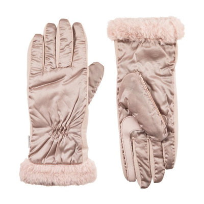 Women's Quilted Gloves with Faux Fur Cuff in Dusted Blush Front and Back