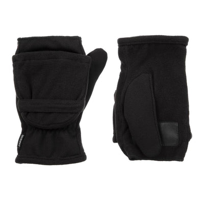 Women's Fleece Stretch Flip-Top Mittens in Black Front and Back