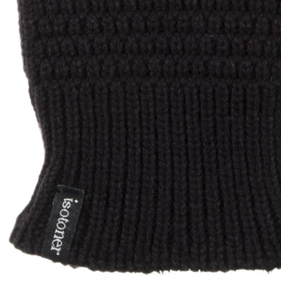 Women's Textured Knit Gloves in Black Cuff Detail