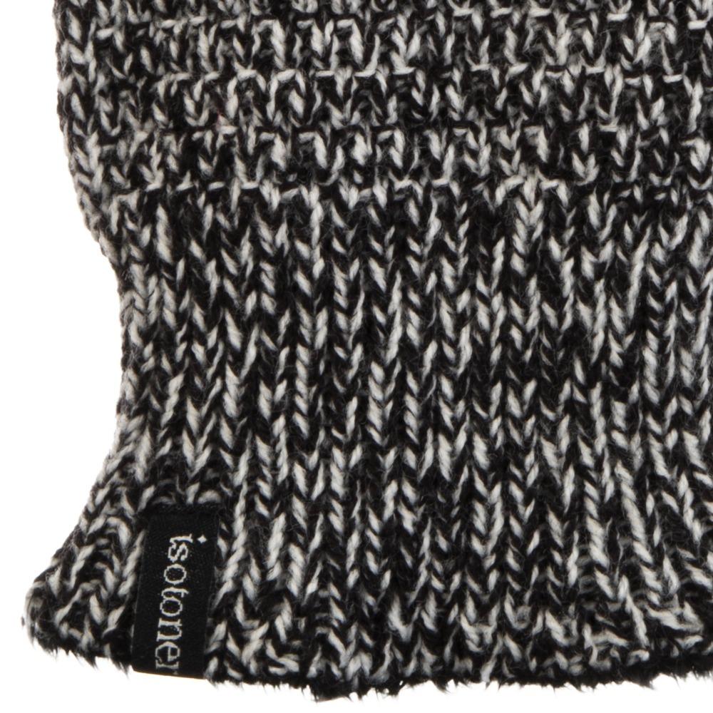 Women’s Isotoner Textured Knit Gloves in Black Stripe close up on wrist