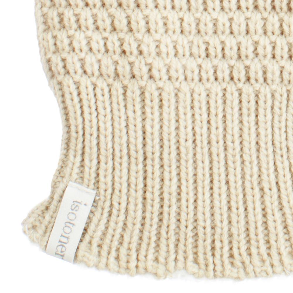 Women’s Isotoner Textured Knit Gloves in Camel Beige Stripe close up on wrist
