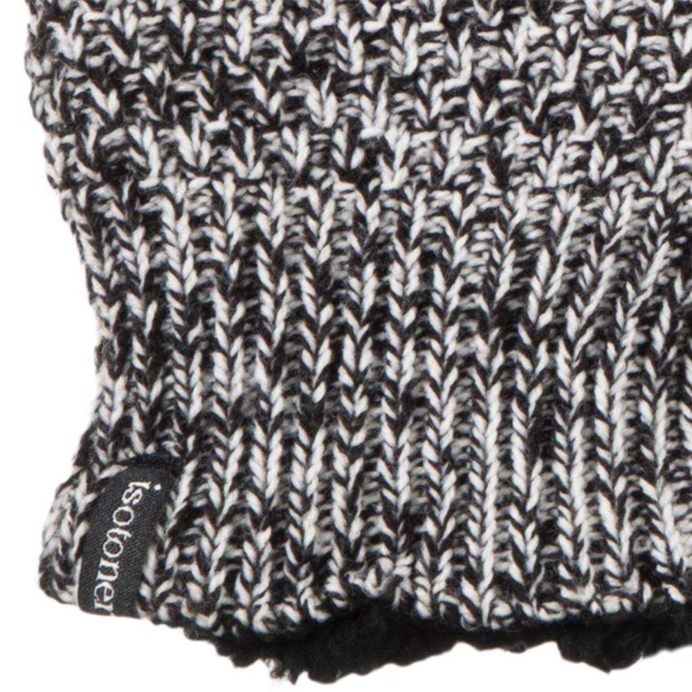 Women's Marled Knit Touchscreen Mittens Black Stripe(Black and White) Cuff Detail