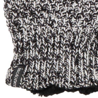 Women's Marled Knit Touchscreen Mittens Black Stripe(Black and White) Cuff Detail