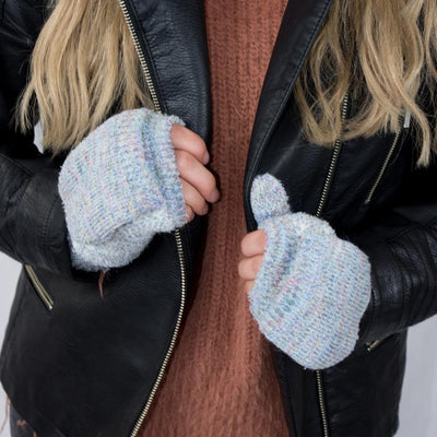 Women's Recycled RPET Flip-Top Gloves in Frost (Grey) on Model