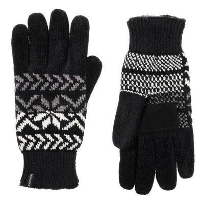 Women's Chenille Snowflake Gloves in Black Front and Back
