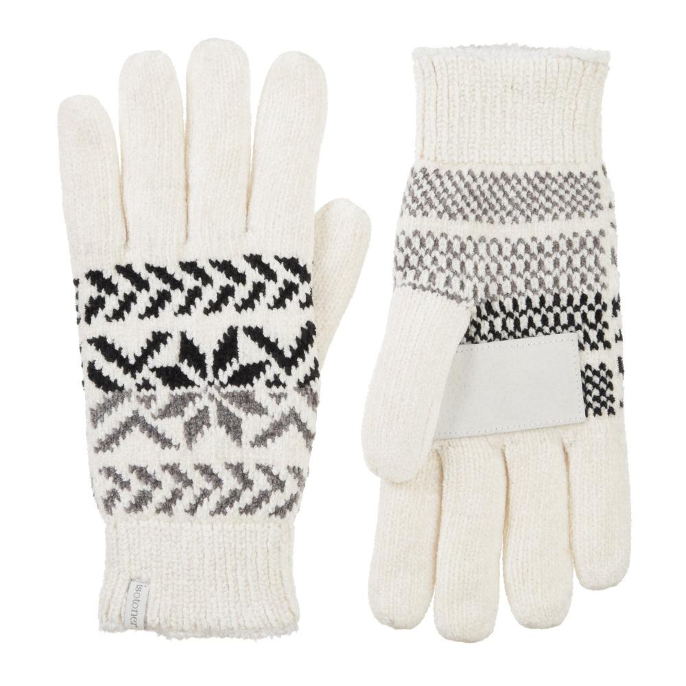 Women's Chenille Snowflake Gloves in Ivory Front and Back