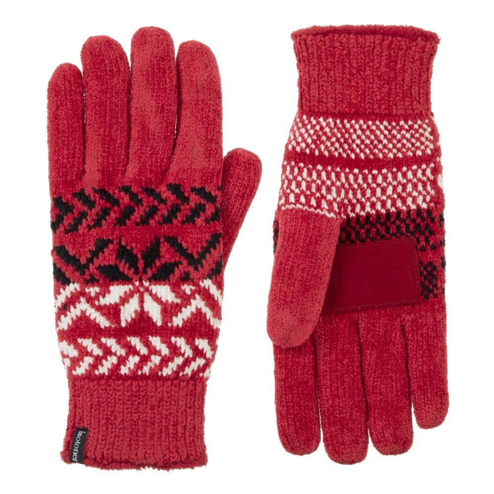 Women's Chenille Snowflake Gloves in Really Red Front and Back
