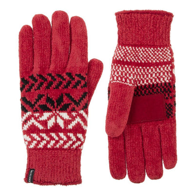 Women's Chenille Snowflake Gloves in Really Red Front and Back
