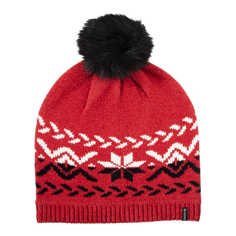 womens chenille snowflake hat with pom in really red