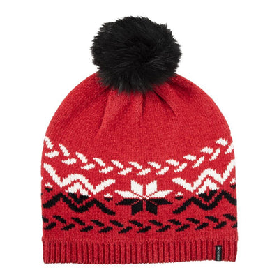 womens chenille snowflake hat with pom in really red