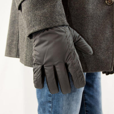 Men's Nylon Gloves with Pieced Back in Black on Model