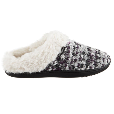 Women's Sweater Knit Amanda Hoodback Slippers in Heather with Purple Profile