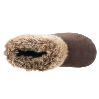 Women's Stretch Velour Sabrine Bootie Slippers in Dark Chocolate Inside Top View