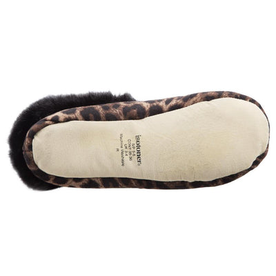 Women's Stretch Velour Sabrine Bootie Slippers in Cheetah Bottom Sole Tread