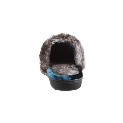 Women's Crushed Velour Stephanie Clog Slippers in Moroccan Blue Back Heel