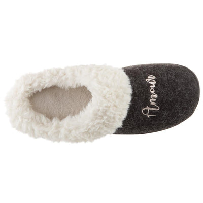 Women's Sweater Knit Novelty Clog Slippers Black Amour/Love Inside Top View