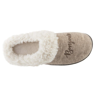 Women's Sweater Knit Novelty Clog Slippers Oatmeal Bonjour/Hello Inside Top View