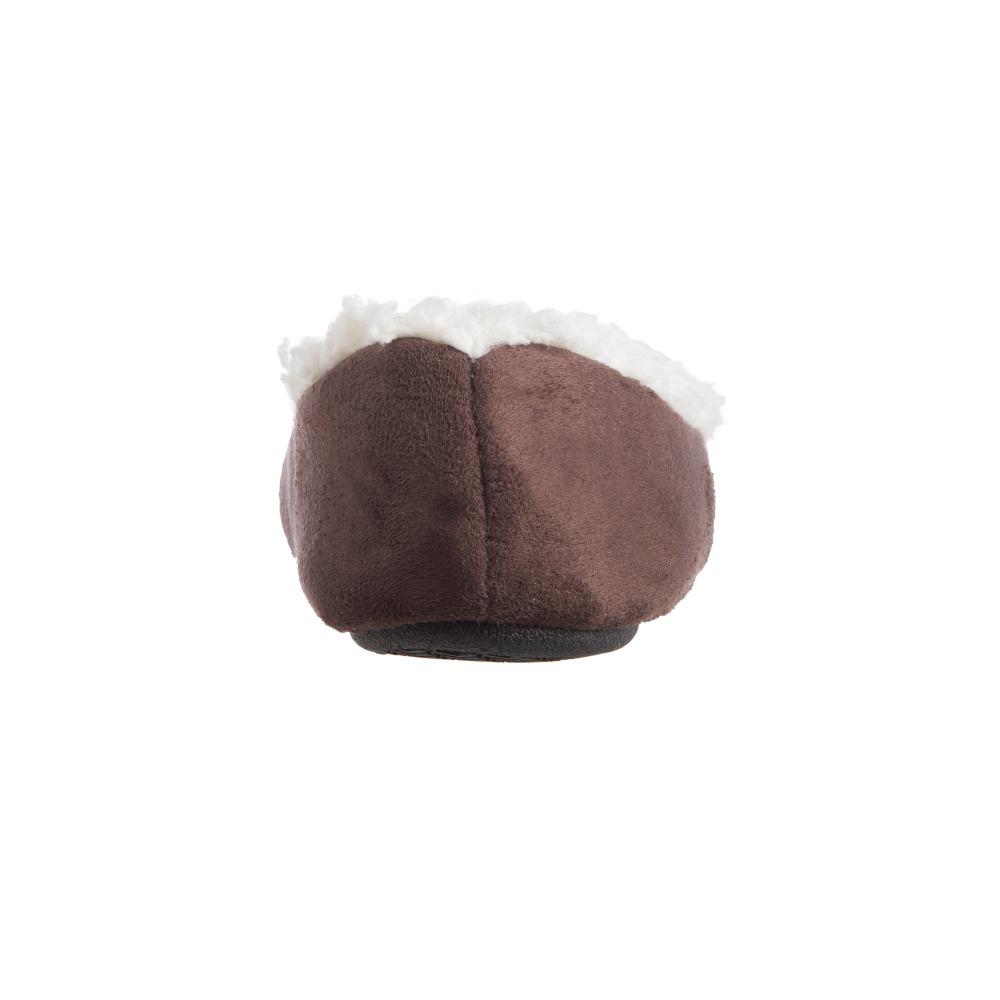 Women's Microsuede Alex Moccasin Slippers in Dark Chocolate Back Heel
