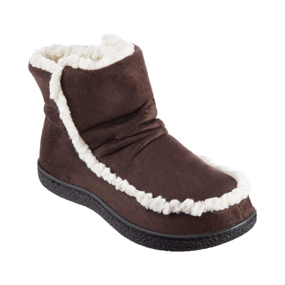 Women's Microsuede Alex Boot Slippers in Dark Chocolate Right Angled View