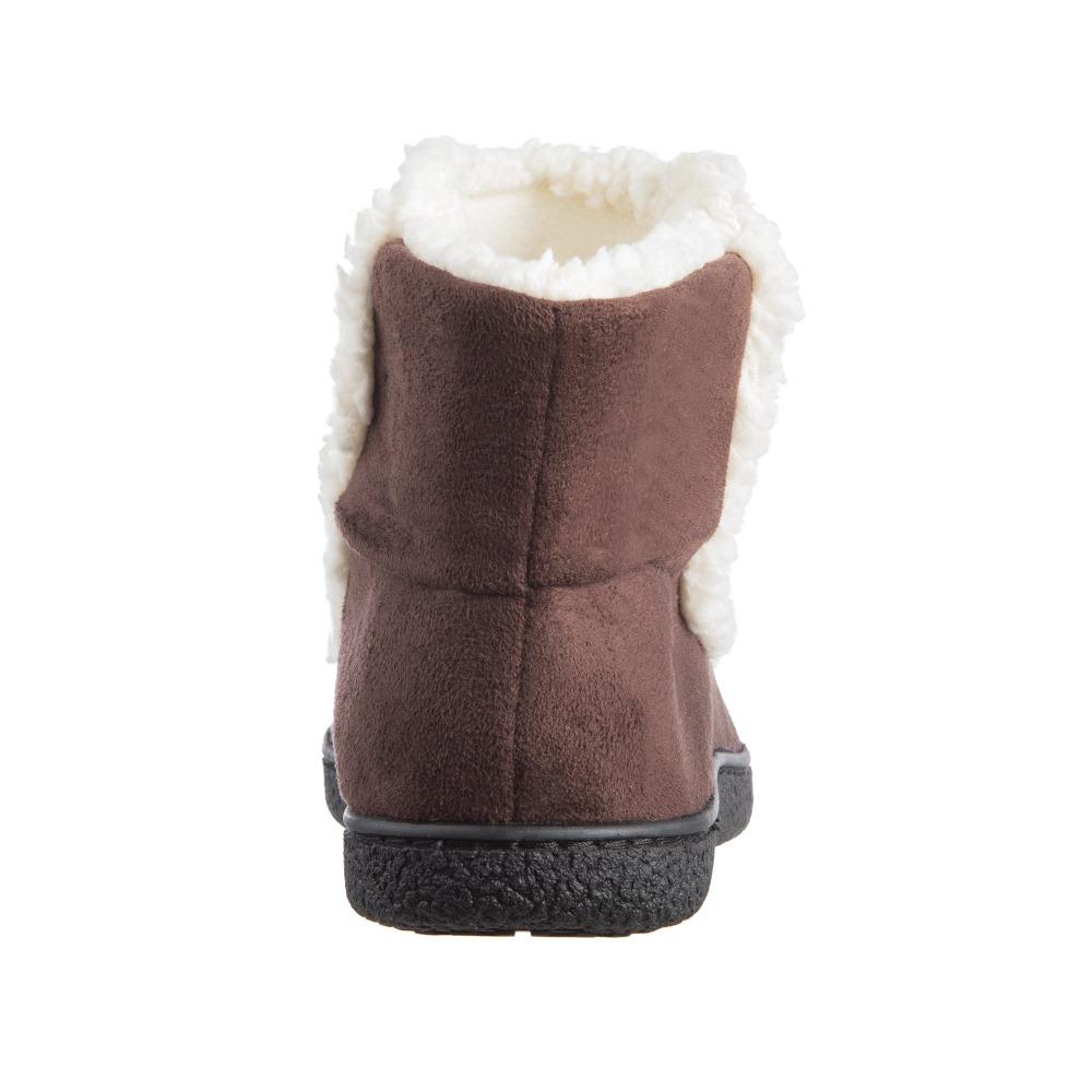 Women's Microsuede Alex Boot Slippers in Dark Chocolate Back Heel