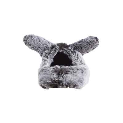 Women's Faux Fur Fey Novelty Hoodback Slippers in Black Bunny Ears Back Heel