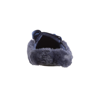 Women's Iridescent Velour Krista Hoodback Slippers in Navy Blue Back Heel