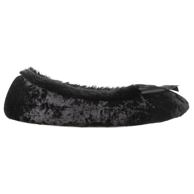Women's Iridescent Velour Krista Ballerina Slippers in Black Profile