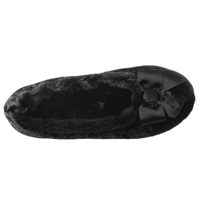 Women's Iridescent Velour Krista Ballerina Slippers in Black Inside Top View