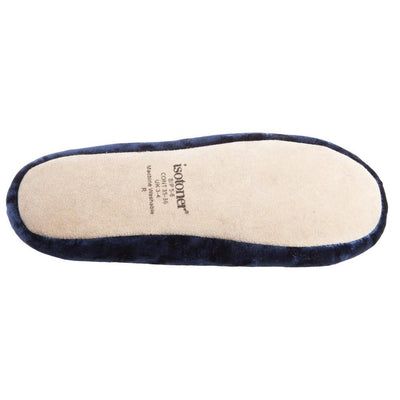 Women's Iridescent Velour Krista Ballerina Slippers in Navy Blue Bottom Tread View