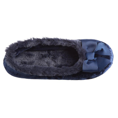 Women's Iridescent Velour Krista Ballerina Slippers in Navy Blue Inside Top View