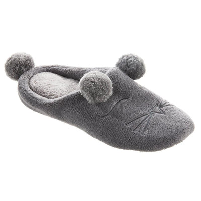 Women's Microterry Critter Hoodback Slippers in Ash Right Angled View