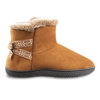 Women's Microsuede Addie Boot Slippers with Bow in Cognac Profile