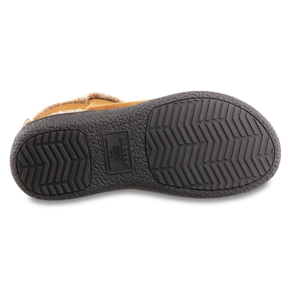 Women's Microsuede Addie Boot Slippers with Bow in Cognac Bottom Sole Tread