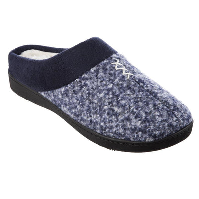 Women's Heathered Knit Jessie Hoodback Slippers in Navy Blue Right Angled View
