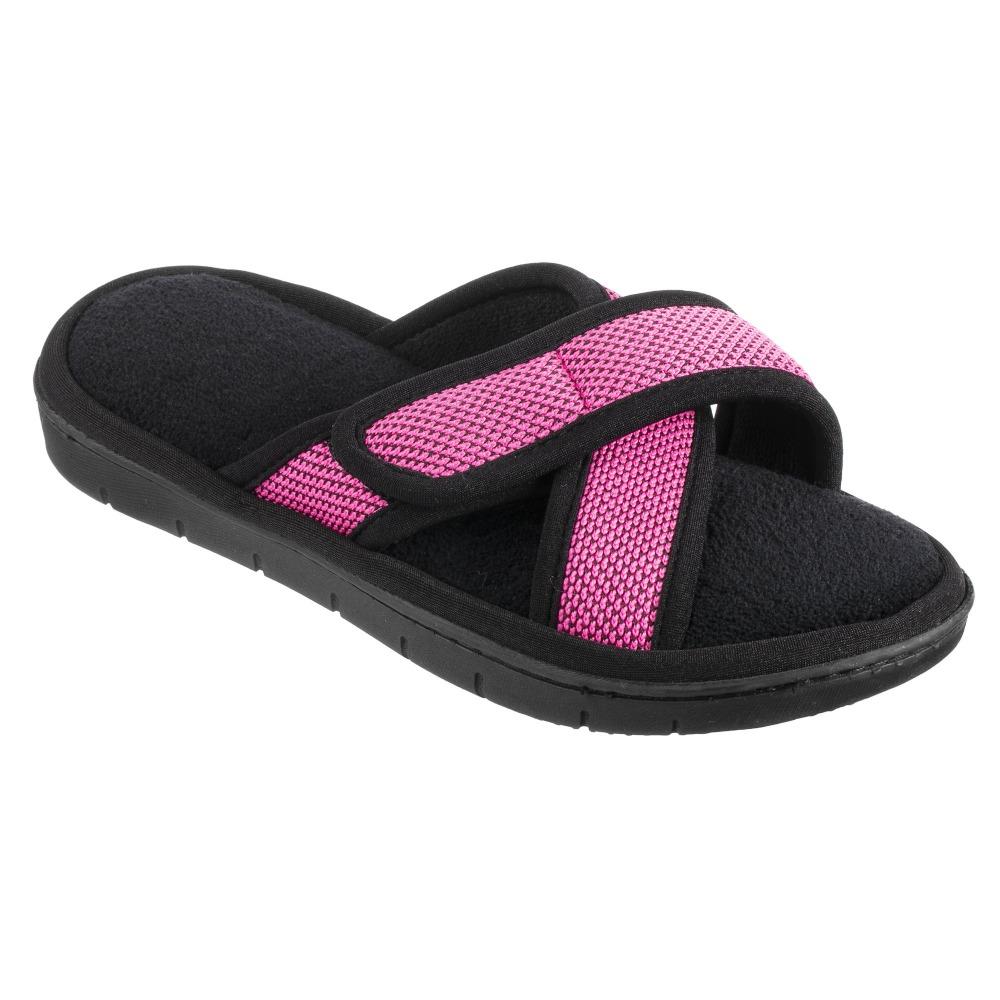 Women's Scout Mesh Cross Slide Slippers in Strawberry Bright Pink Right Angled View