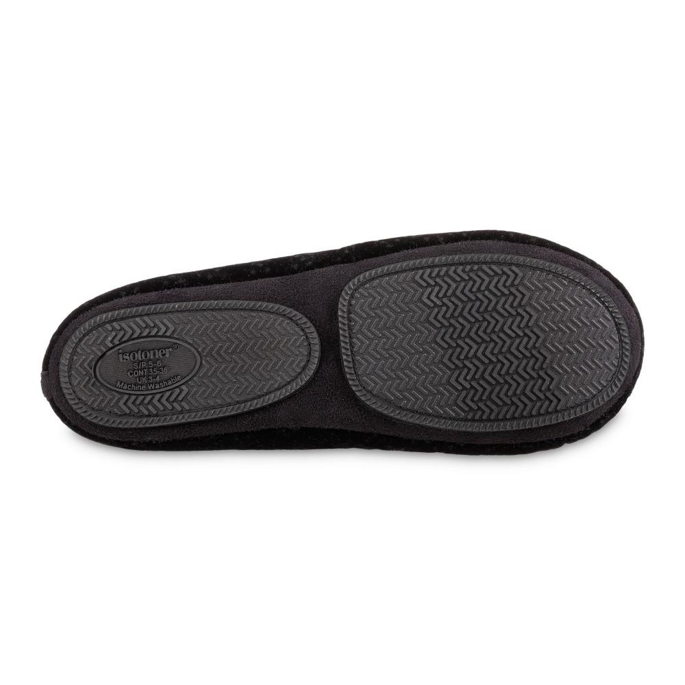 Women's Memory Foam Velour Sabrine Ballerina Slippers in Black Bottom Sole Tread