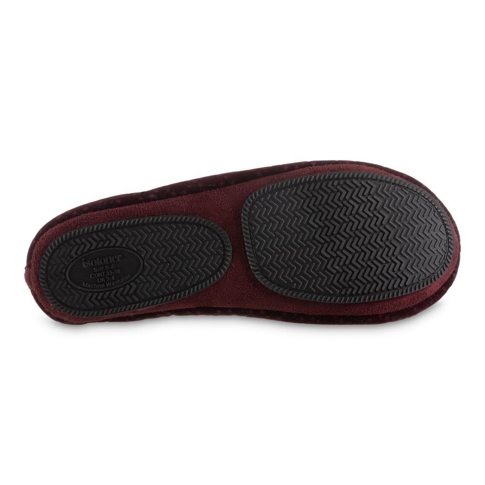 Women's Memory Foam Velour Sabrine Ballerina Slippers in Henna Maroon Bottom Sole Tread
