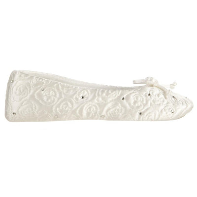 Women's Rose Quilted Ballerina Slippers With Rhinestone Ivory 5