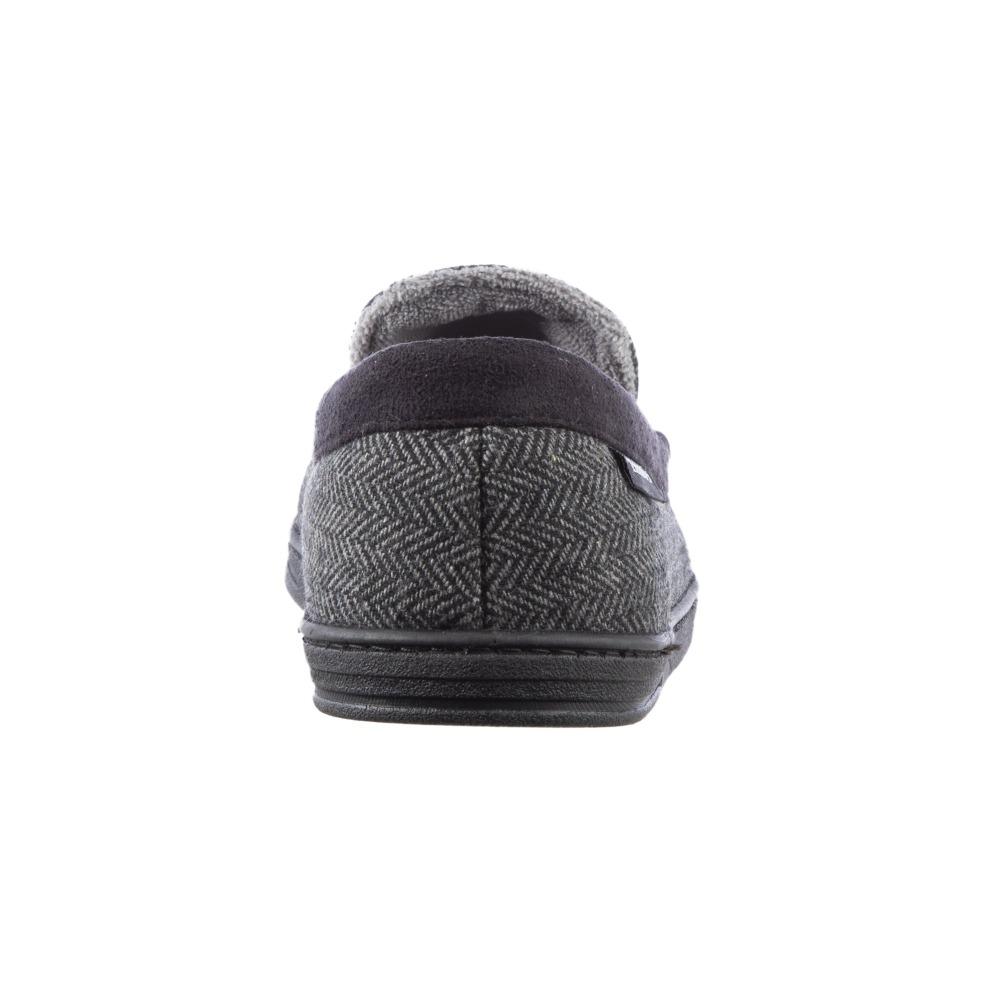 Men's Logan Herringbone Moccasin Slippers in Black Heel View