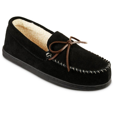 Men's Genuine Suede Moccasin Slippers in Black Right Angled View