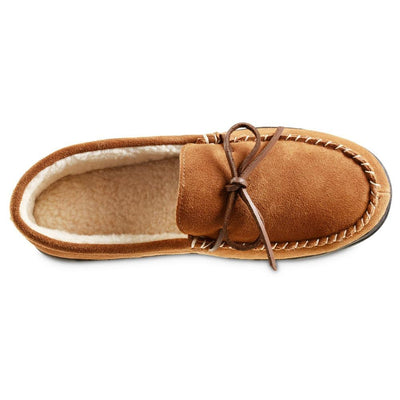 Men's Genuine Suede Moccasin Slippers in Buckskin Tan Inside Top View