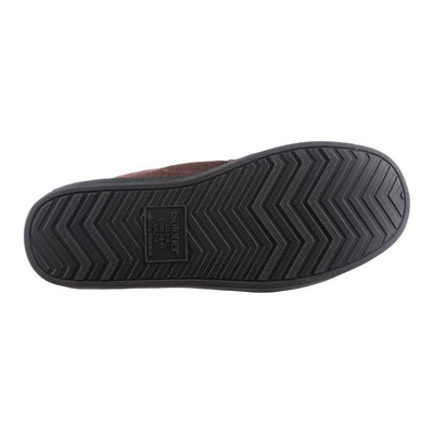 Men's Grady Faux Wool Moccasin Slippers with Collapsible Heel in Dark Chocolate Bottom Sole Tread