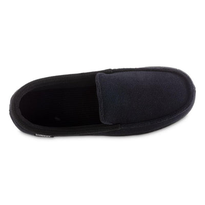 Men's Microterry and Waffle Travis Moccasin Slippers in Black Inside Top View
