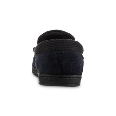 Men's Microterry and Waffle Travis Moccasin Slippers in Black Back Heel